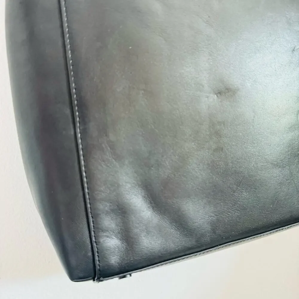 COLE HAAN Black Leather Warner Briefcase Travel Bag Zipper Pocket Laptop Case